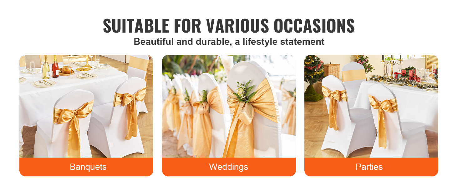 Spandex Stretch Chair Sashes With Slider Buckle – 25, 50, 100, 150, Or 200 Pieces – Wedding & Event Decor