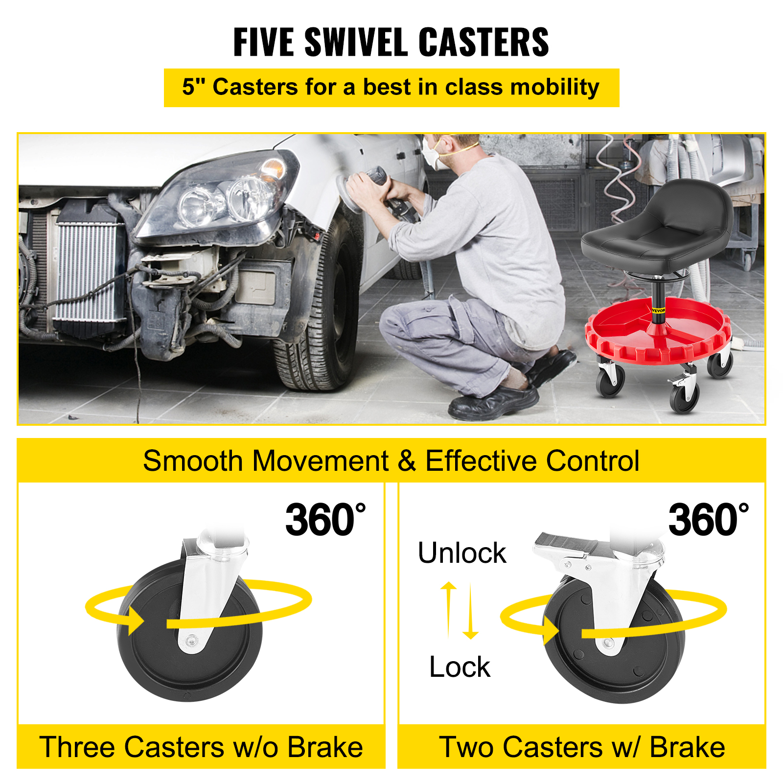 VEVOR Rolling Garage Stool 300/400LBS Adjustable Swivel Work Shop Seat ...