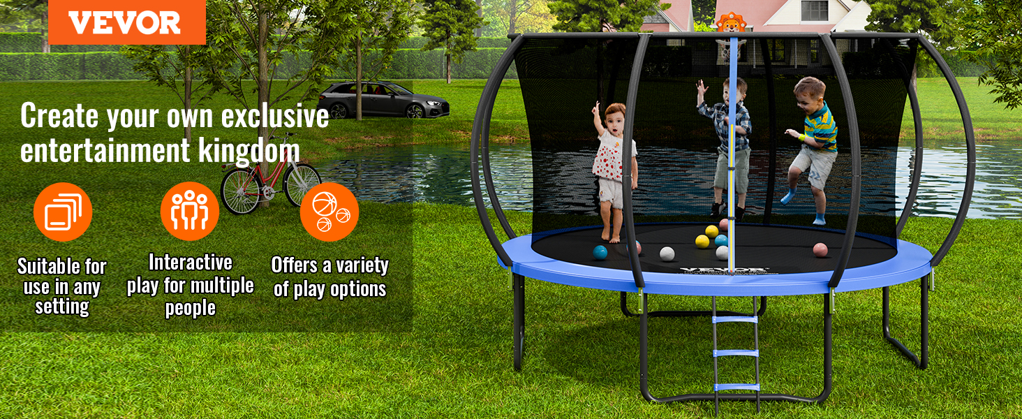 VEVOR 12FT Trampoline, 400 lbs Trampoline with Enclosure Net, Ladder, and  Curved Pole, Heavy Duty Trampoline with Jumping Mat and Spring Cover  Padding, Outdoor Recreational Trampolines for Kids Adults