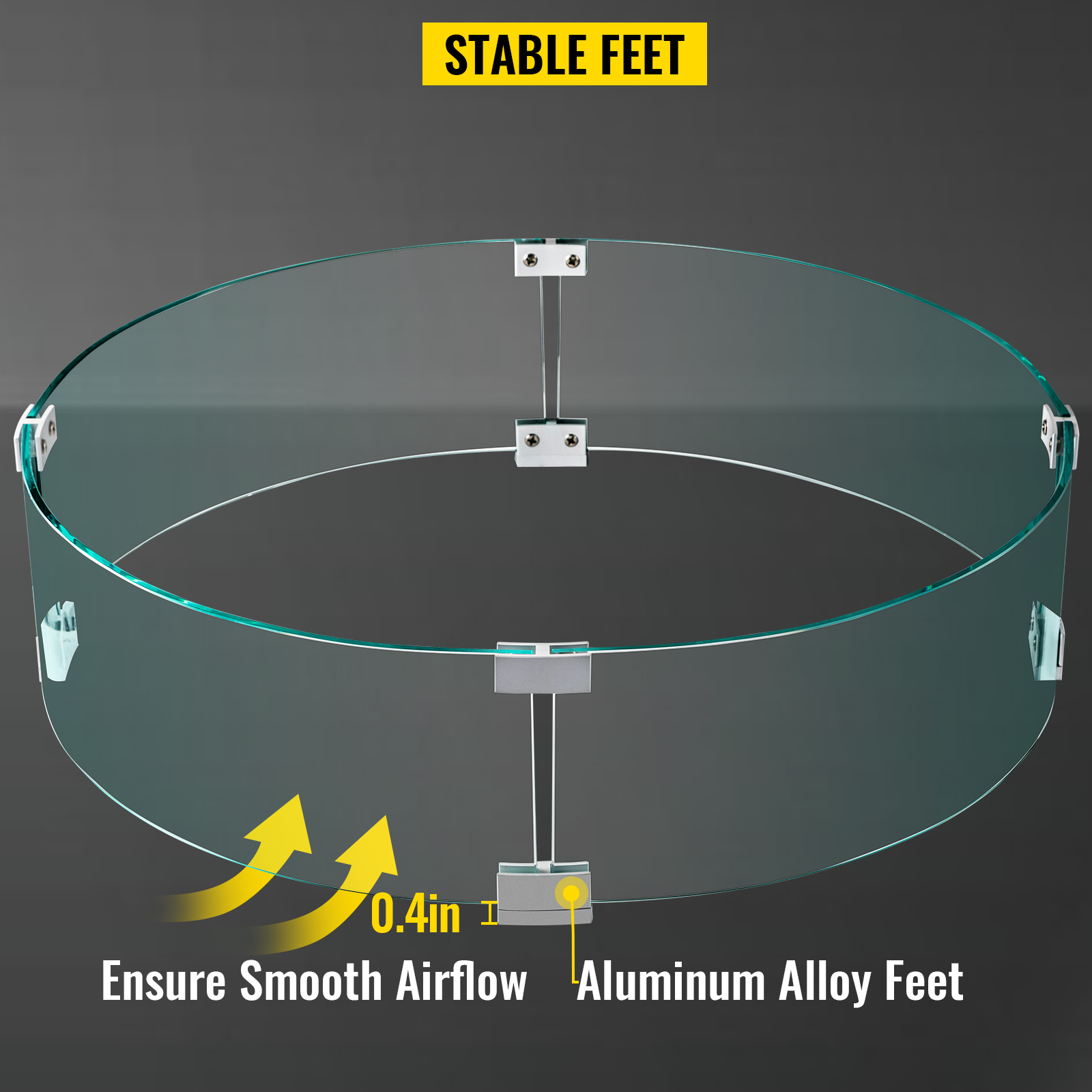 VEVOR Fire Pit Wind Guard, Glass Flame Guard, Round Glass Shield, 1/4-Inch Thick Fire Table, Clear Tempered Glass Flame Guard, Aluminum Alloy Feet for Propane, Gas, Outdoor (23 x 23 x 6 Inch)