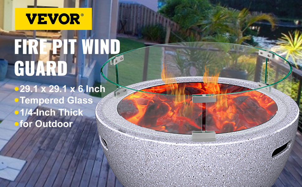 VEVOR Fire Pit Wind Guard, 29.1x29.1x6 inch Glass Flame Guard, Round