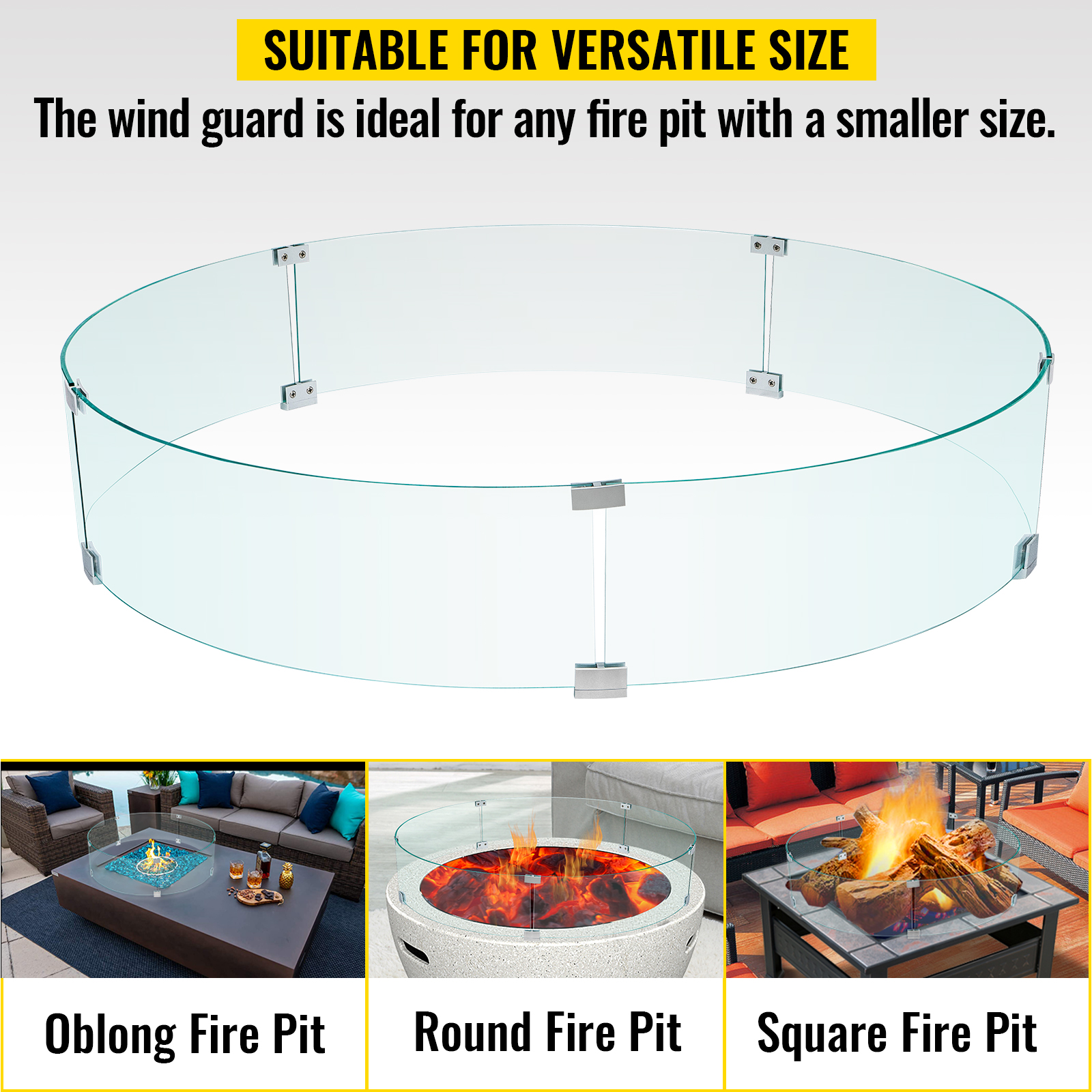 VEVOR Fire Pit Wind Guard, 41 x 41 x 8 Inch Glass Flame Guard, Round