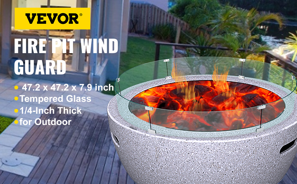 VEVOR Fire Pit Wind Guard, 47 x 47 x 8 Inch Glass Flame Guard, Round