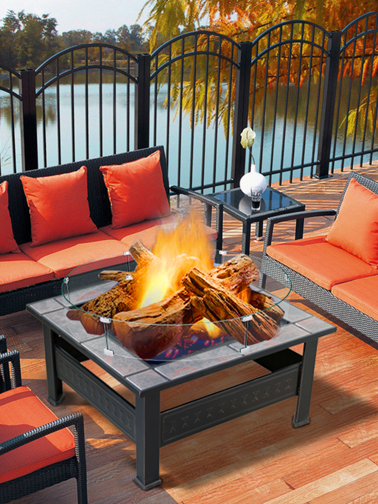 VEVOR Fire Pit Wind Guard, 47 x 47 x 8 Inch Glass Flame Guard, Round