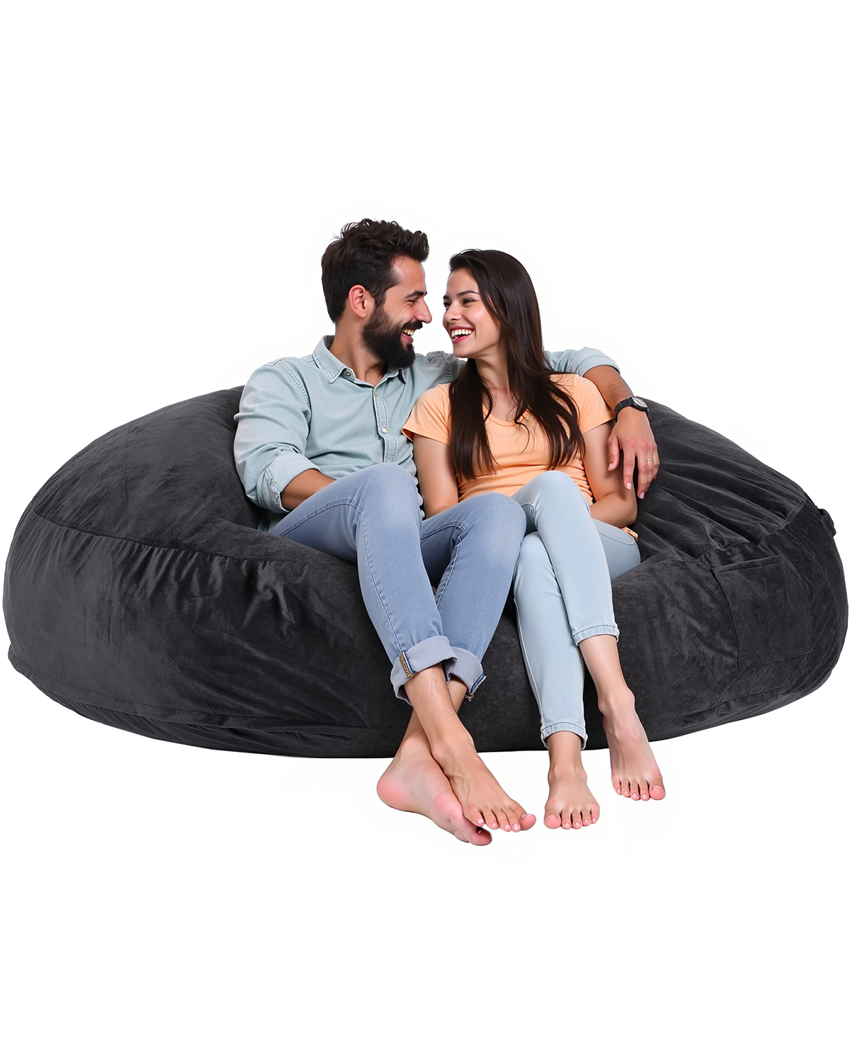 Bean Bag Chair Convertible/with Cover/Armrests for Adult Fluffy Blue/Grey/Black - Picture 61 of 72