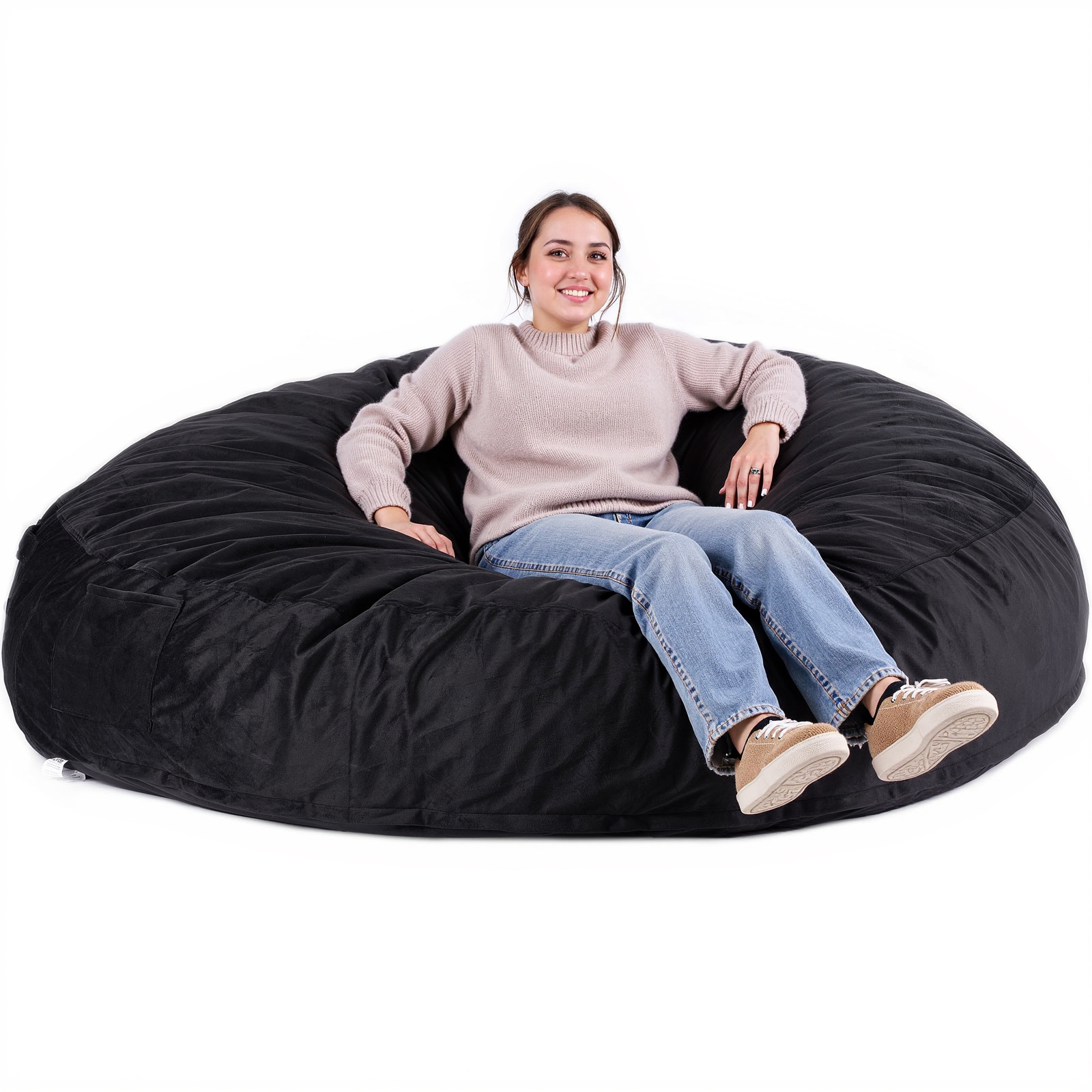 Bean Bag Chair Convertible/with Cover/Armrests for Adult Fluffy Blue/Grey/Black - Picture 69 of 72