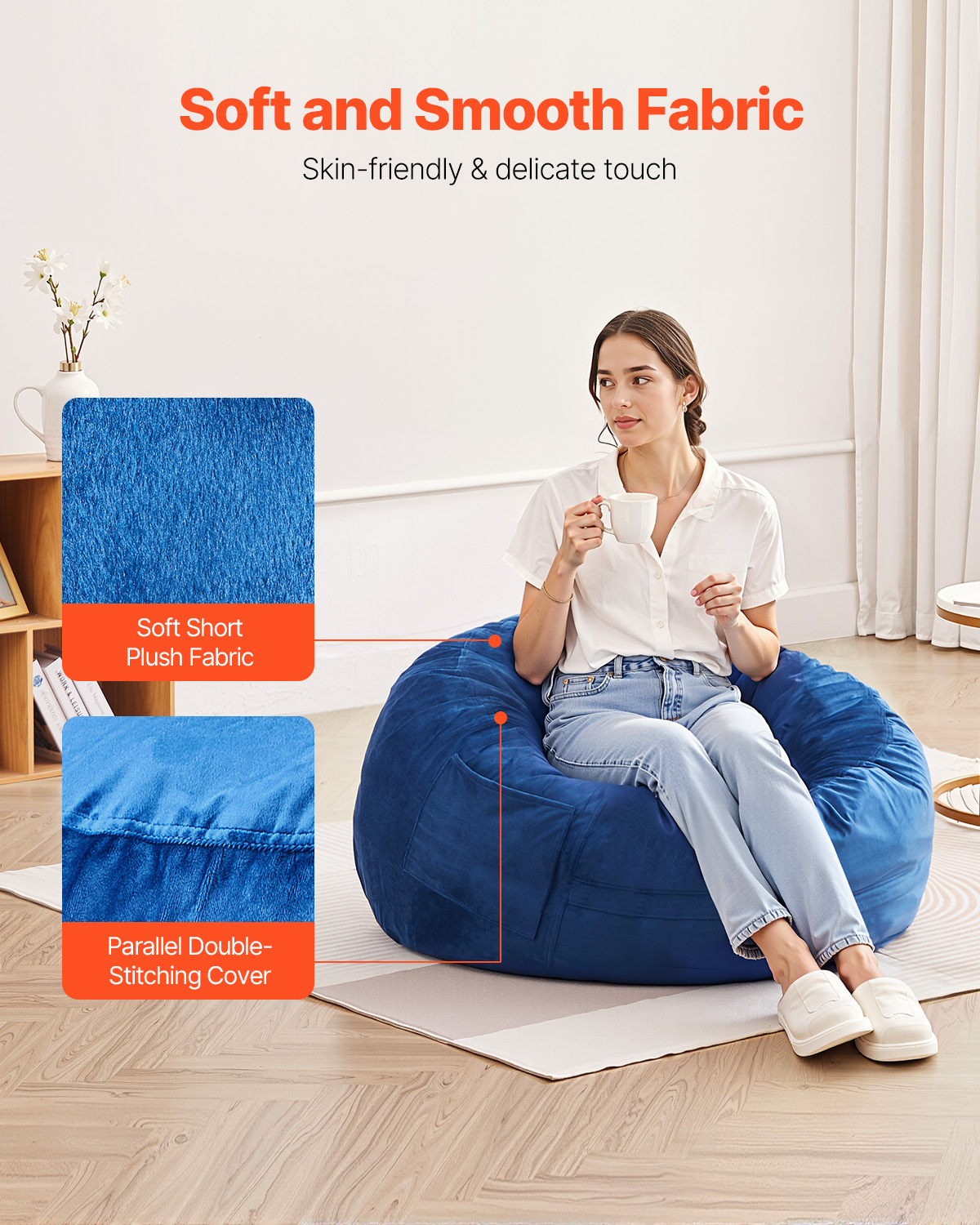 Bean Bag Chair with Armrests and Storage Pocket/Removable Cover & Dutch Velvet - Picture 29 of 62