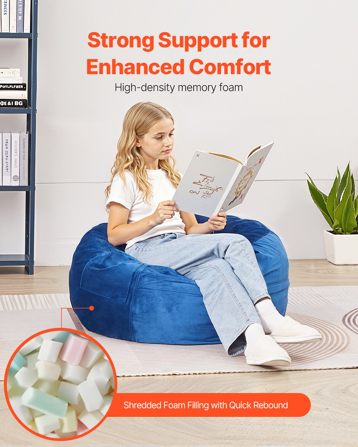 Bean Bag Chair with Armrests and Storage Pocket/Removable Cover & Dutch Velvet - Picture 30 of 62
