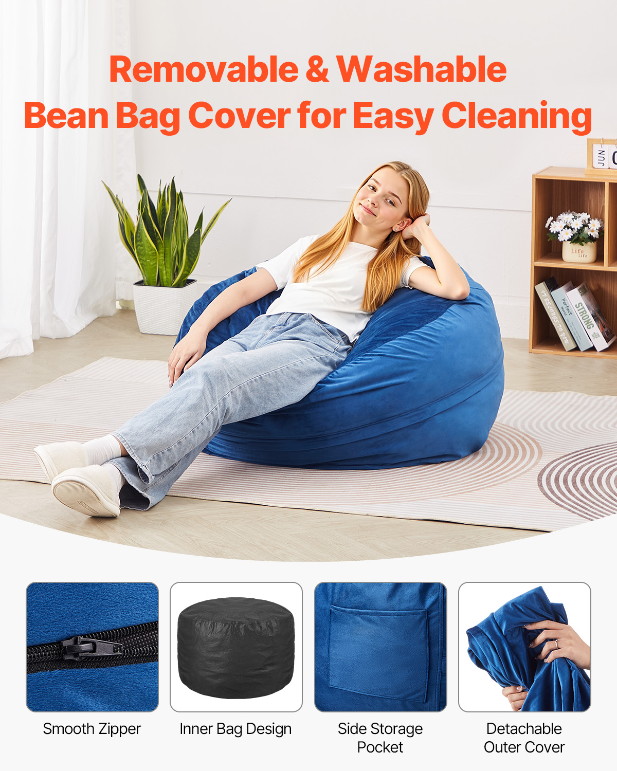 Bean Bag Chair with Armrests and Storage Pocket/Removable Cover & Dutch Velvet - Picture 31 of 62