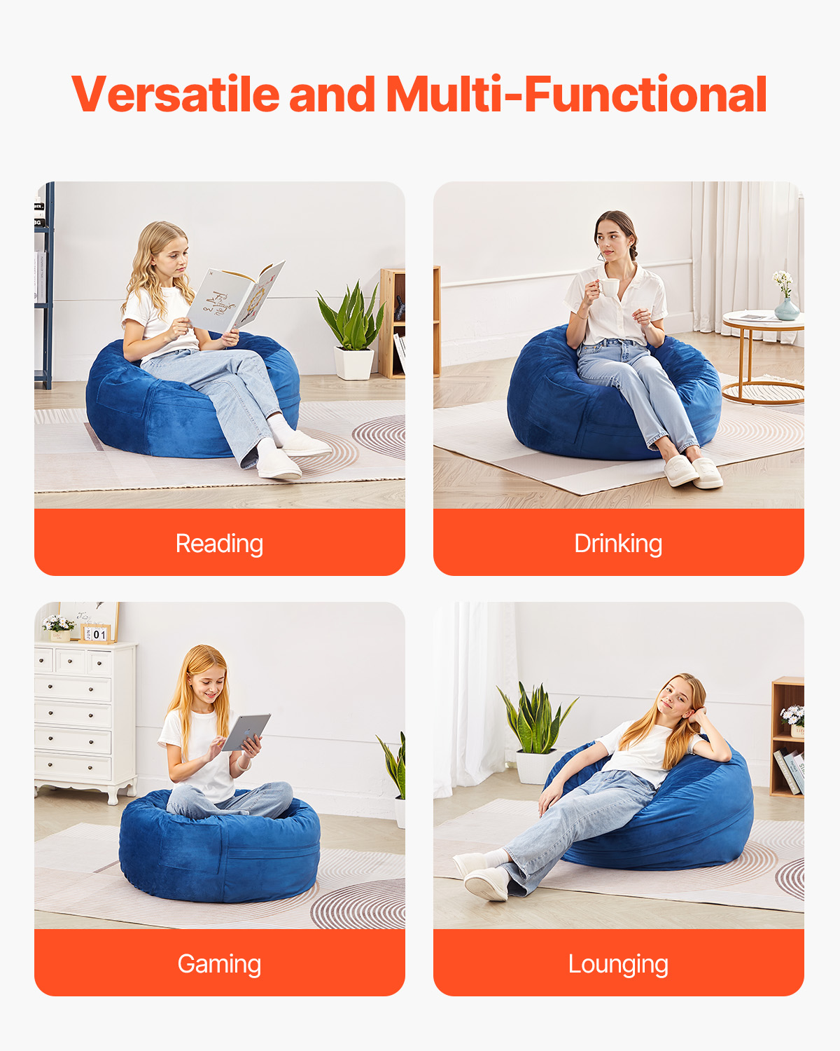 Bean Bag Chair with Armrests and Storage Pocket/Removable Cover & Dutch Velvet - Picture 33 of 62
