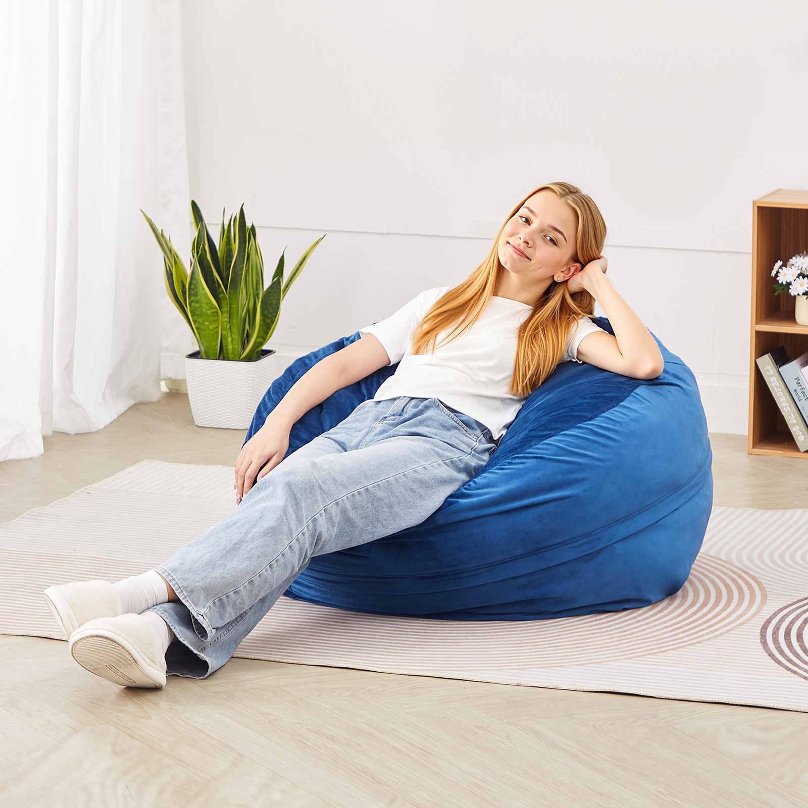 Bean Bag Chair with Armrests and Storage Pocket/Removable Cover & Dutch Velvet - Picture 34 of 62