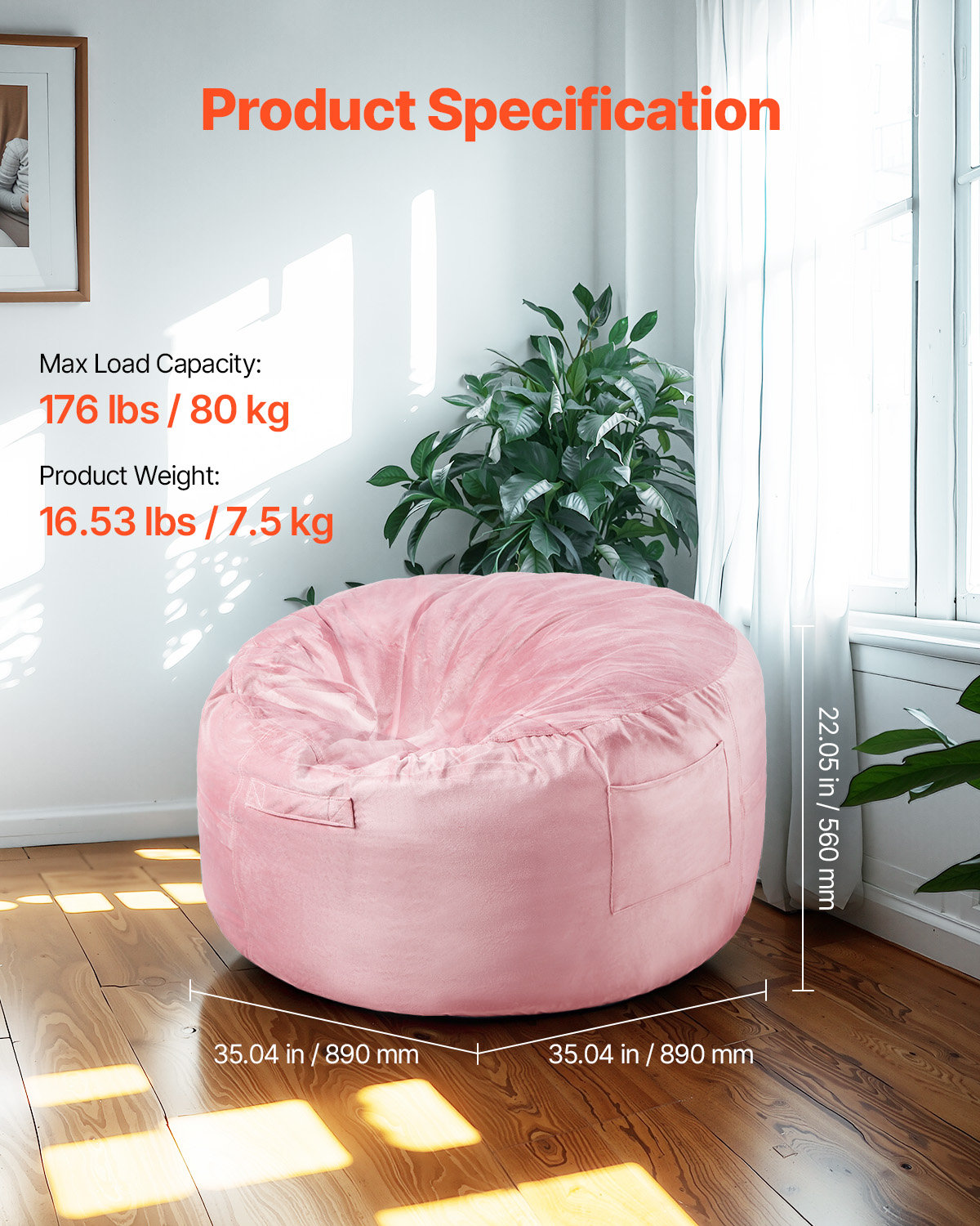 Bean Bag Chair with Armrests and Storage Pocket/Removable Cover & Dutch Velvet - Picture 40 of 62