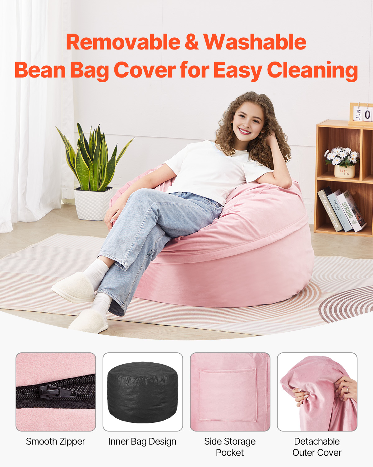 Bean Bag Chair with Armrests and Storage Pocket/Removable Cover & Dutch Velvet - Picture 43 of 62