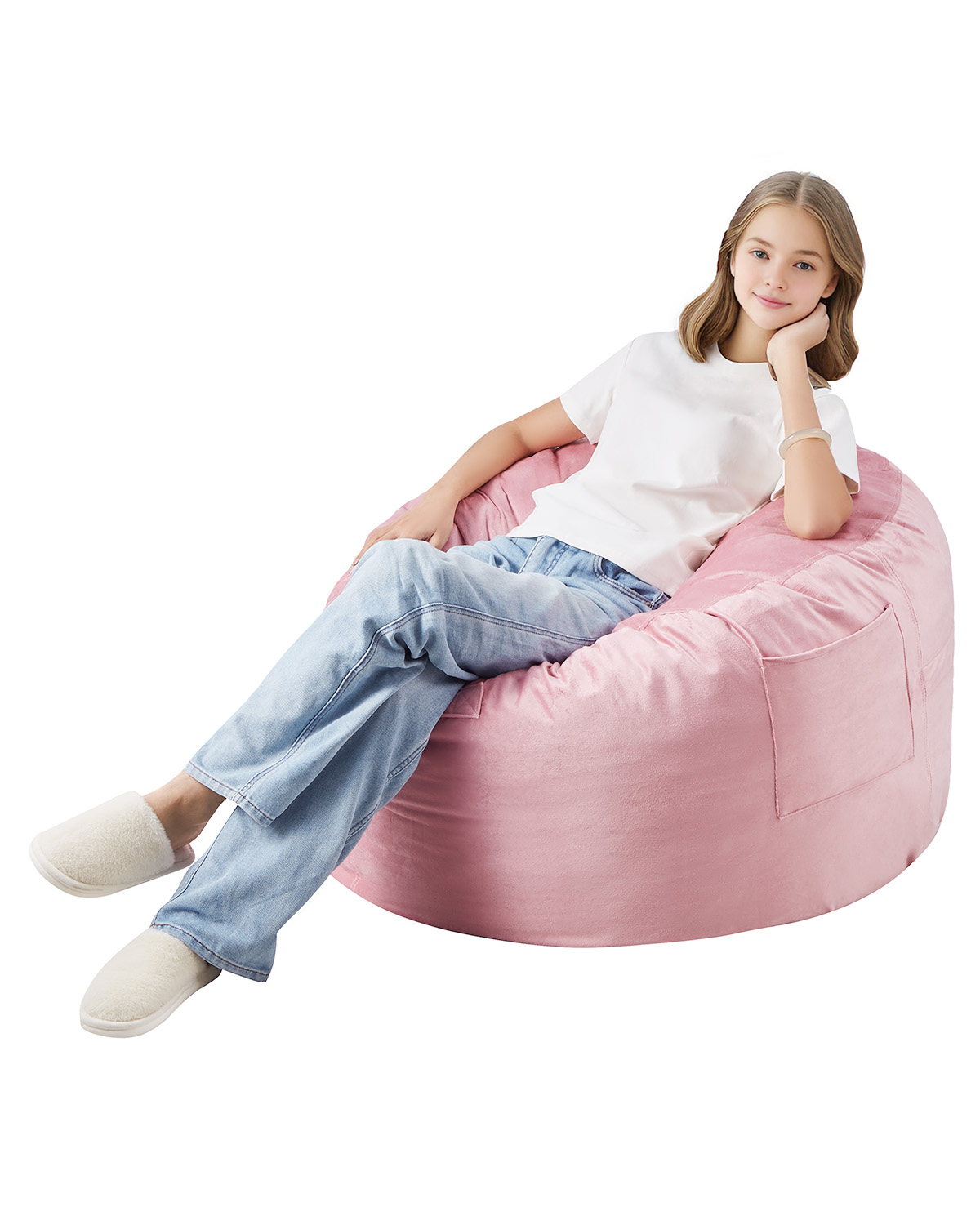 Bean Bag Chair with Armrests and Storage Pocket/Removable Cover & Dutch Velvet - Picture 39 of 62