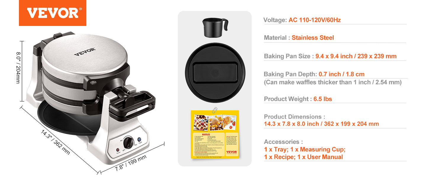 Title 12, VEVOR 2-Layer Waffle Maker 1400W Round Waffle I...