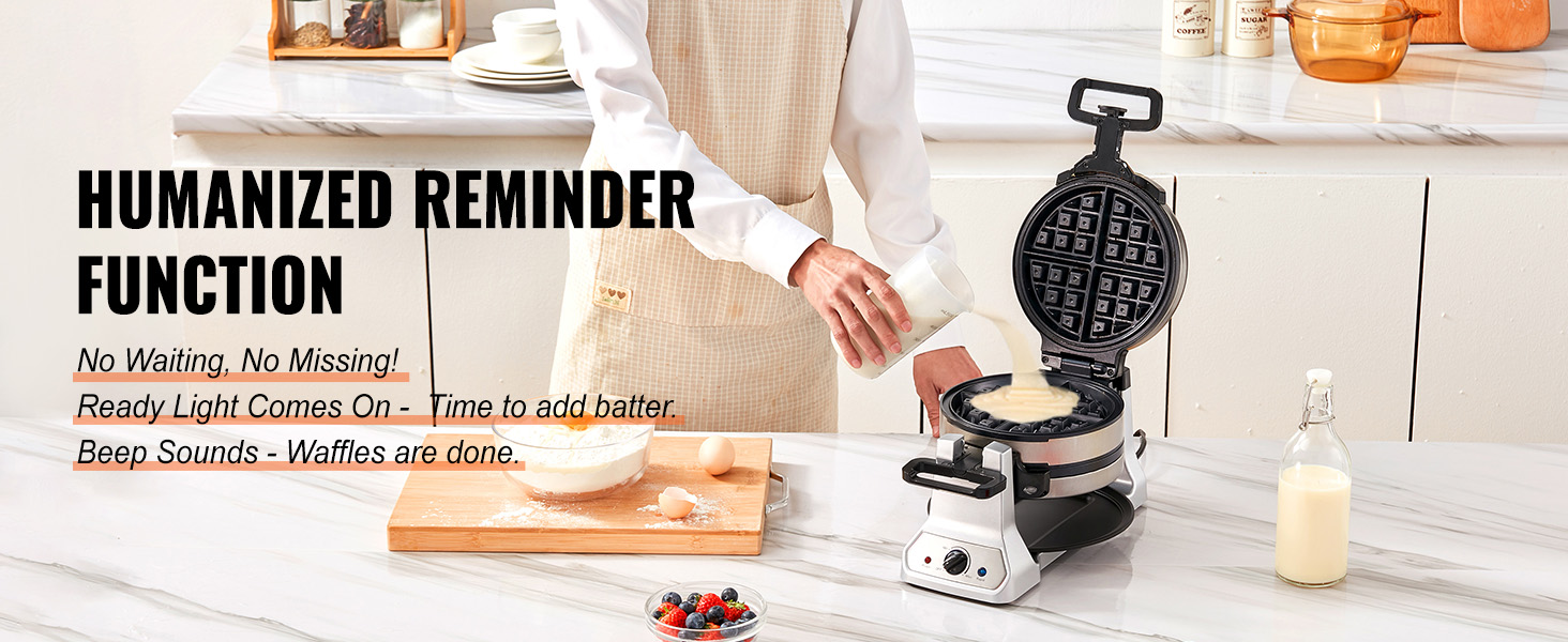 Title 6, VEVOR 2-Layer Waffle Maker 1400W Round Waffle I...