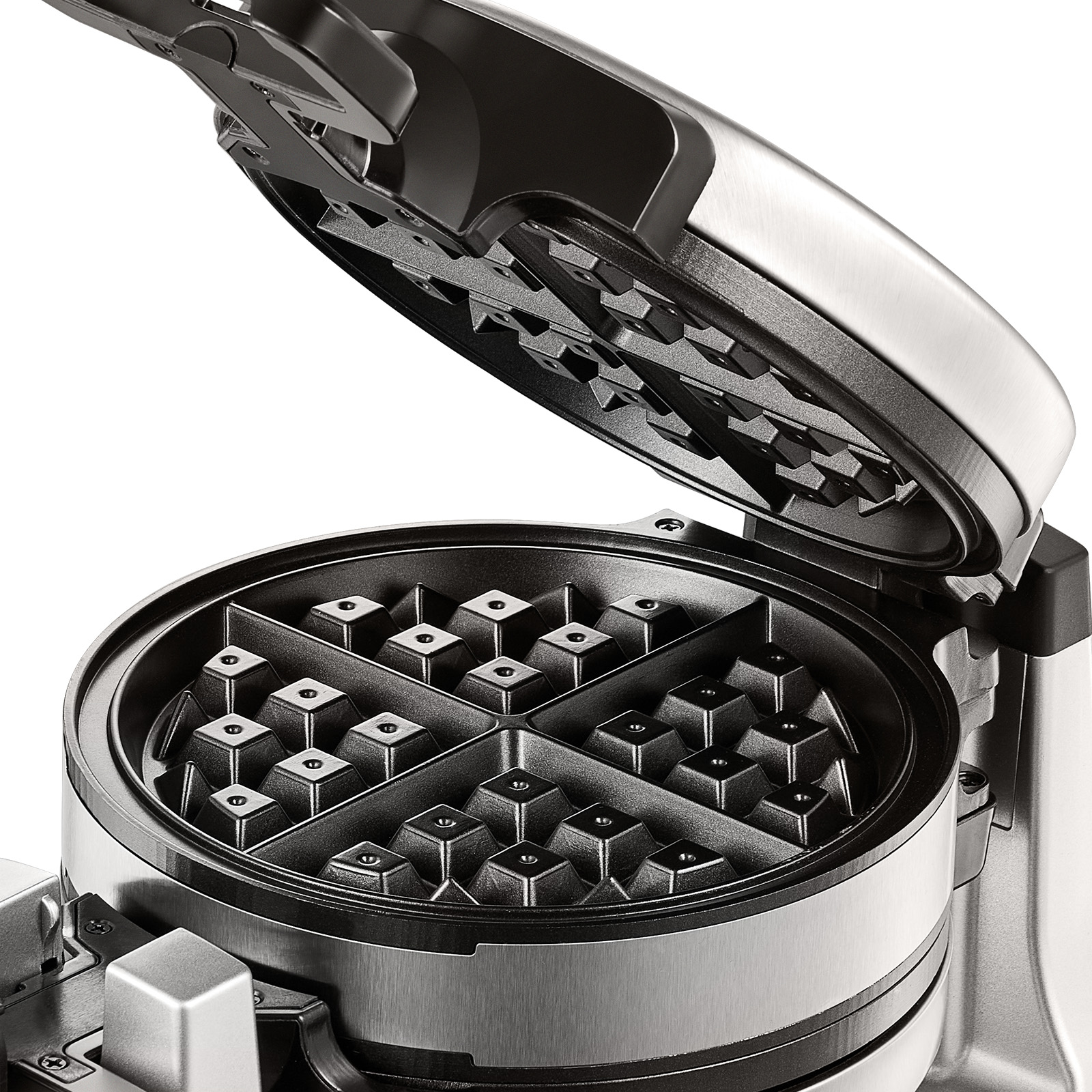 VEVOR Silver Stainless Steel Waffle Maker, 1400W, Removable Drip Tray, Non-Stick, Flippable, Round Shape