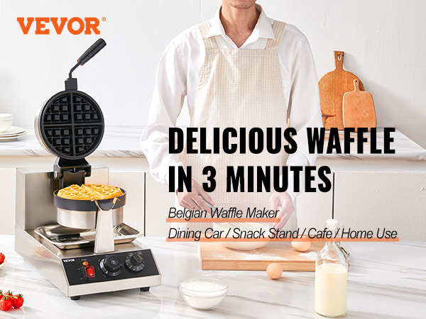 VEVOR Commerical Round Waffle Maker 1300W Rotatable Non-Stick Waffle Iron  120V