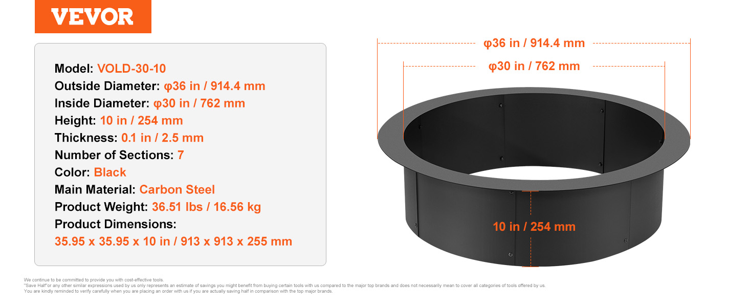 Fire Pit Ring,Round,36 Inch Outer
