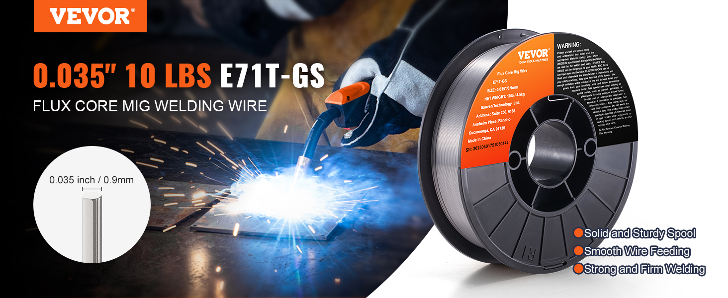 VEVOR Flux Core MIG Welding Wire E71T-GS 0.035 10LB Gasless Mild Steel MIG  Wire