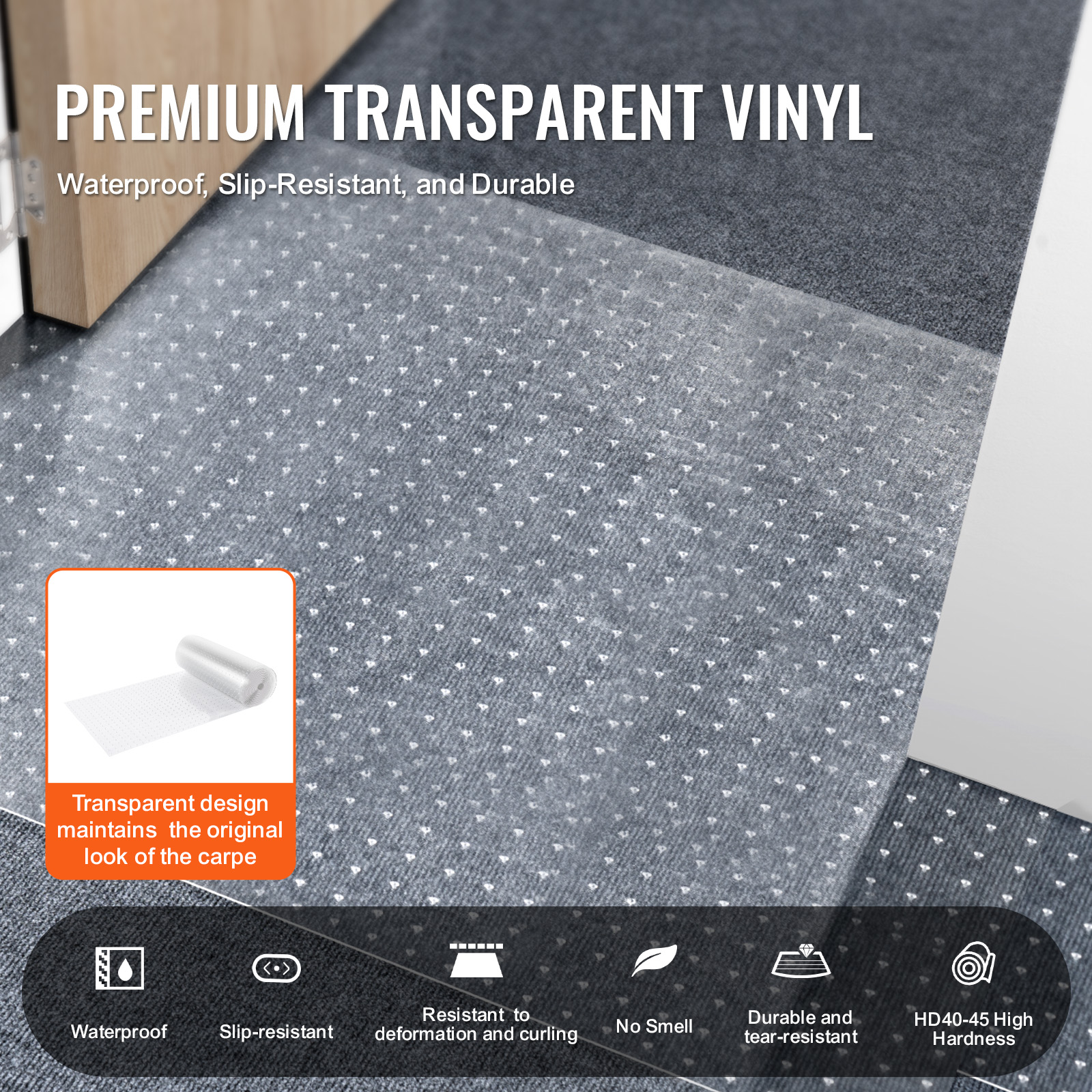 Clear Vinyl Plastic Carpet Protector Floor Mat w/ Rug Grips 24" x 4ft-25ft - Picture 17 of 46