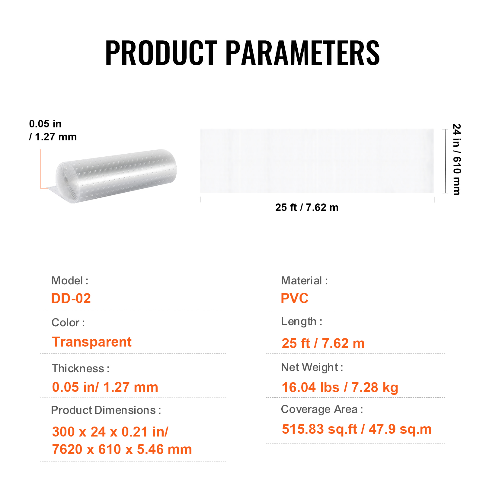 Clear Vinyl Plastic Carpet Protector Floor Mat w/ Rug Grips 24" x 4ft-25ft - Picture 20 of 46
