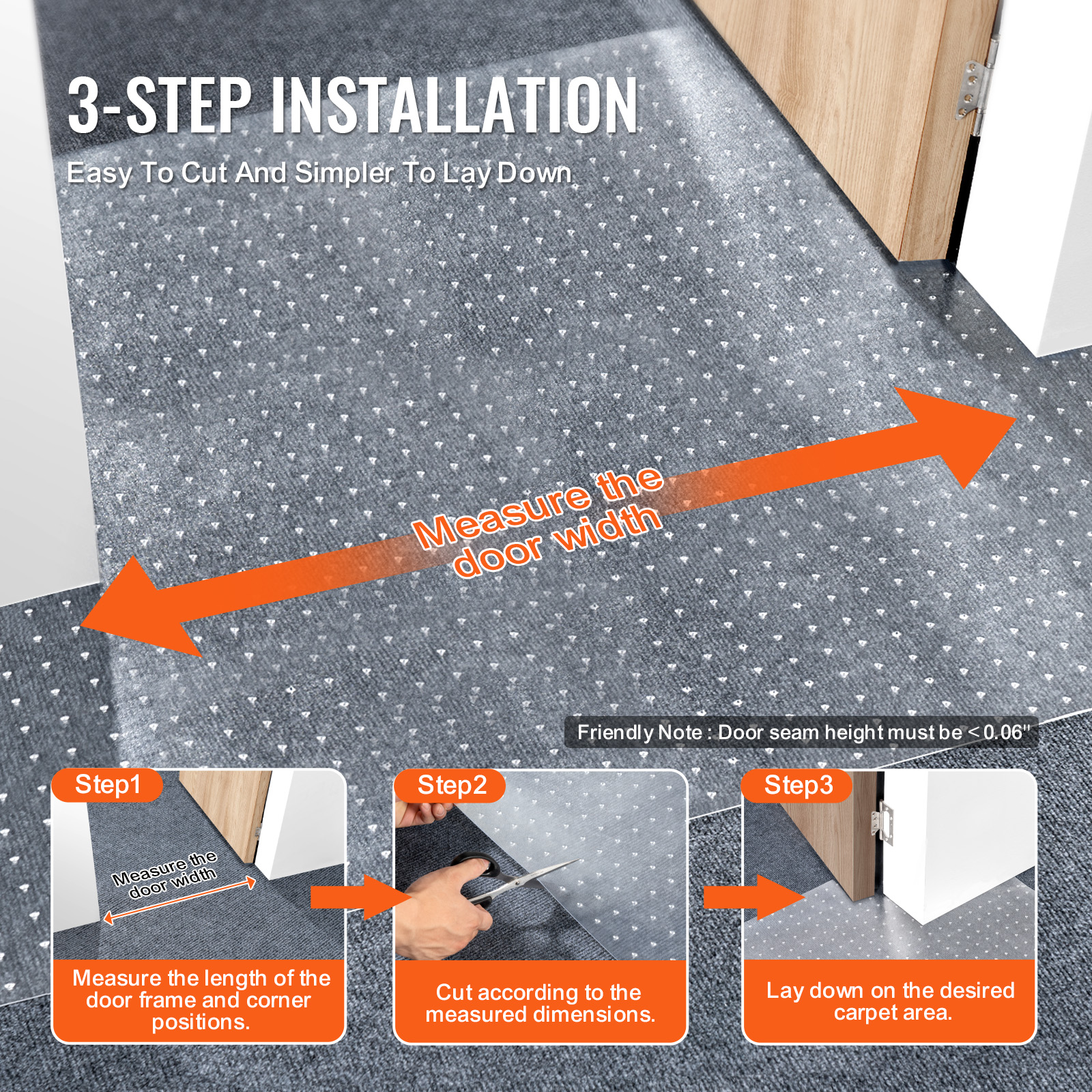 Clear Vinyl Plastic Carpet Protector Floor Mat w/ Rug Grips 24" x 4ft-25ft - Picture 7 of 46
