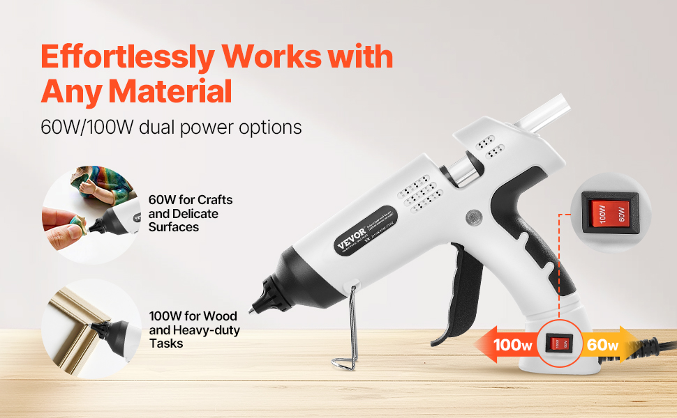 VEVOR Hot Glue Gun, 60/100W Dual Power, Mini Hot Glue Gun with 20 ...