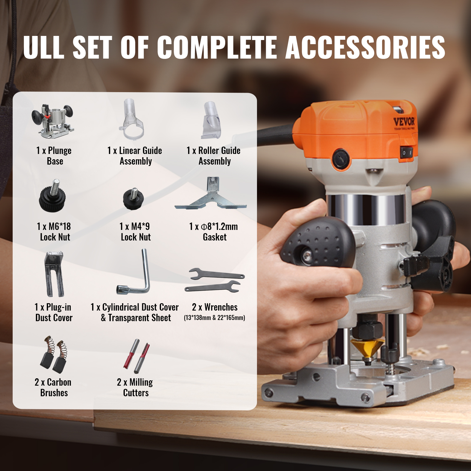 VEVOR 6 Speed 30000RPM Wood Trimmer Router Wood Router Tool 800W for Woodworking - Picture 8 of 26