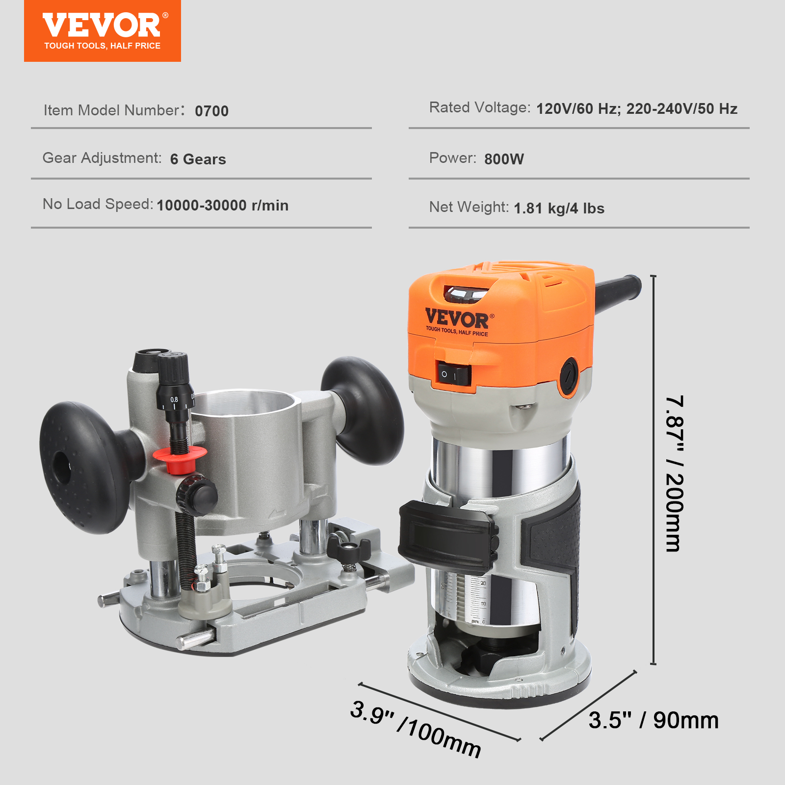 VEVOR 6 Speed 30000RPM Wood Trimmer Router Wood Router Tool 800W for Woodworking - Picture 9 of 26