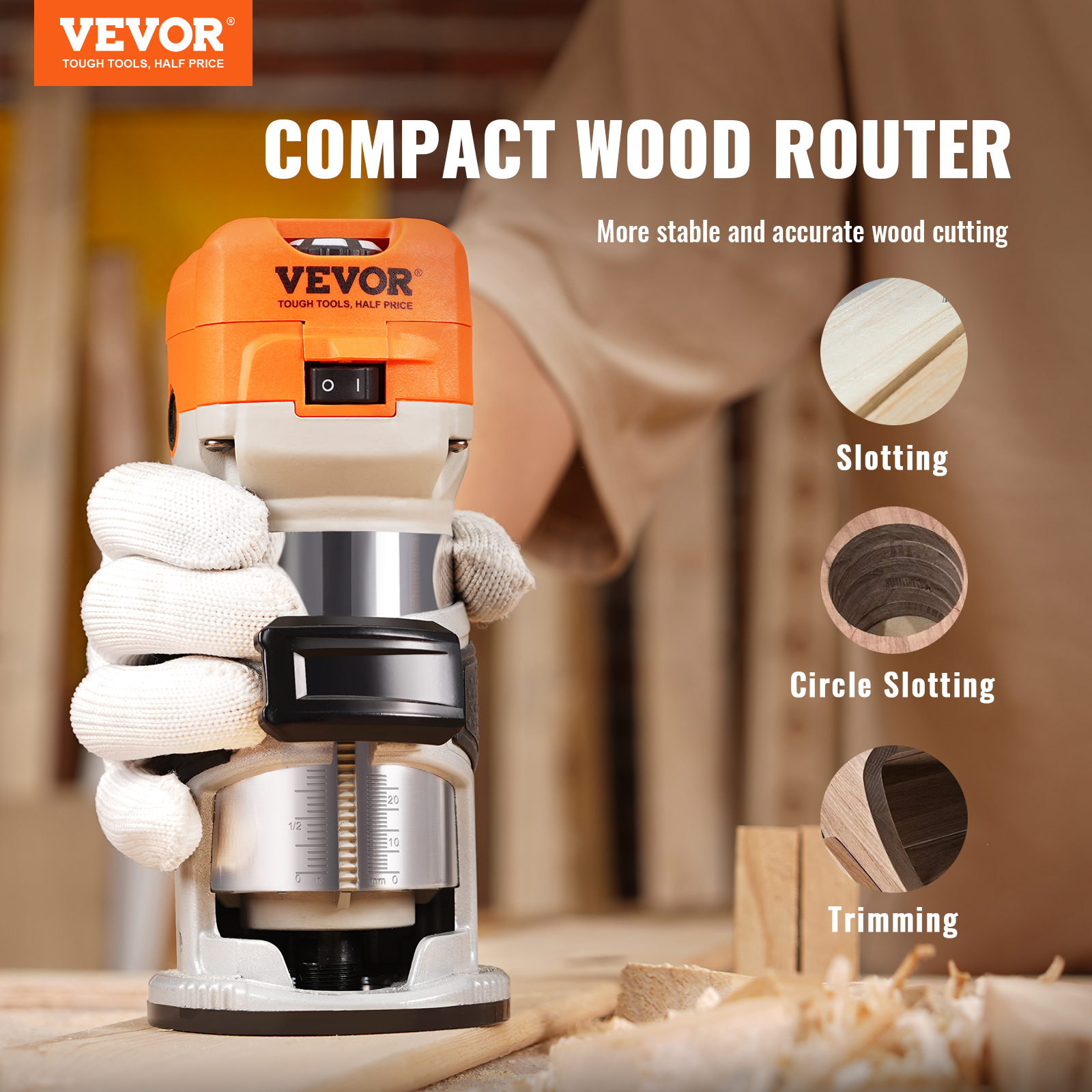 VEVOR 6 Speed 30000RPM Wood Trimmer Router Wood Router Tool 800W for Woodworking - Picture 16 of 26