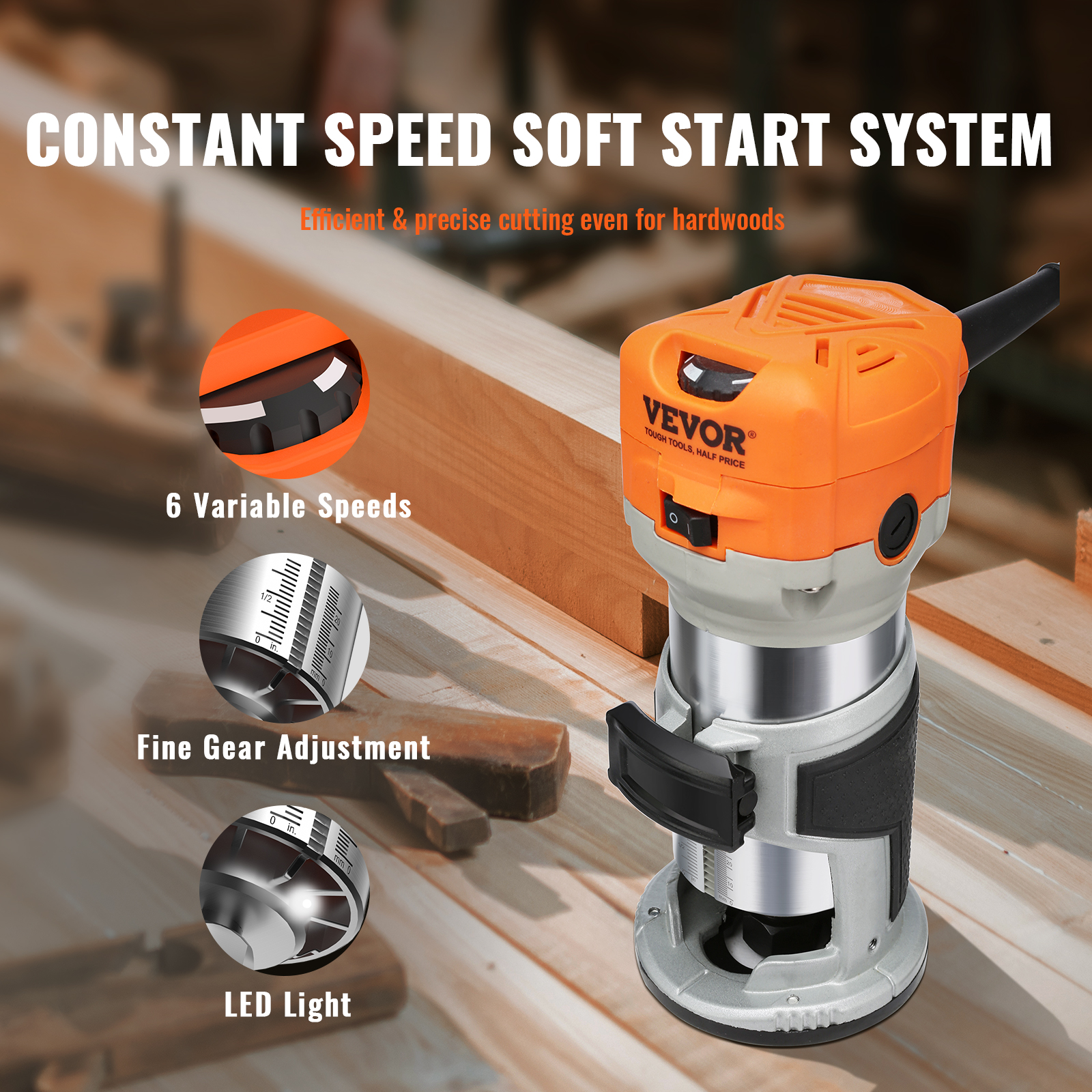 VEVOR 6 Speed 30000RPM Wood Trimmer Router Wood Router Tool 800W for Woodworking - Picture 18 of 26