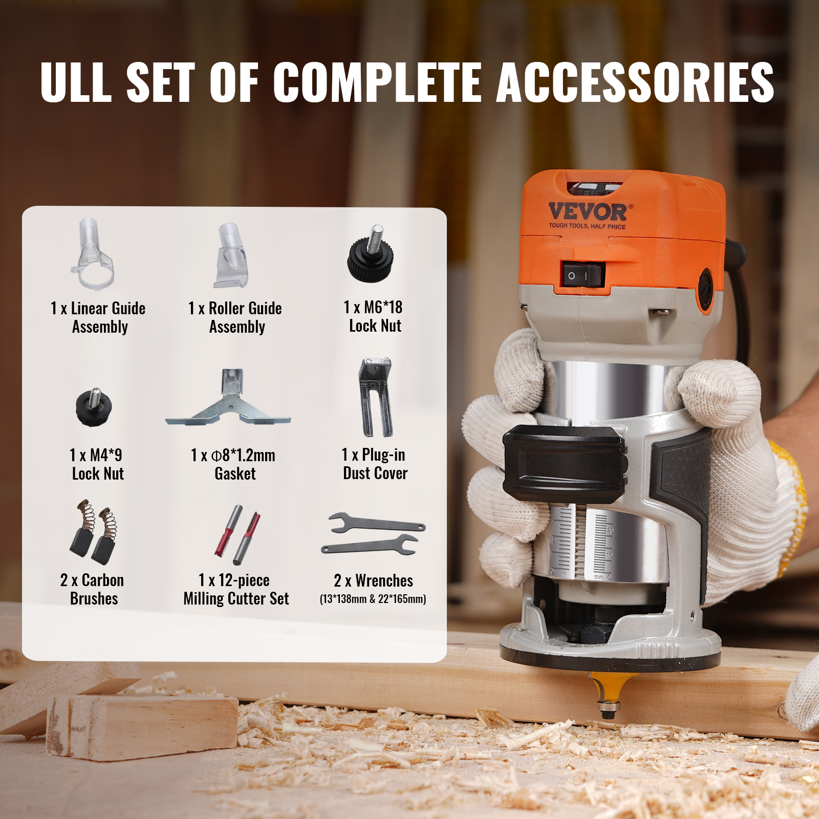 VEVOR 6 Speed 30000RPM Wood Trimmer Router Wood Router Tool 800W for Woodworking - Picture 20 of 26