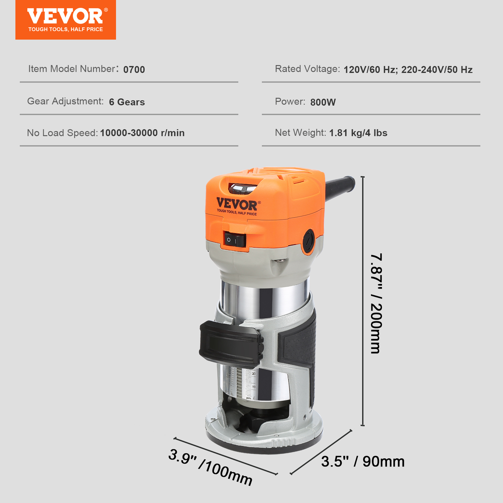 VEVOR 6 Speed 30000RPM Wood Trimmer Router Wood Router Tool 800W for Woodworking - Picture 21 of 26