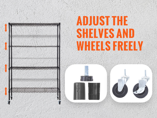 Estantería de metal de 4 niveles sobre ruedas, estantes de almacenamiento  ajustables y estantes, estantes de metal rodante resistentes para