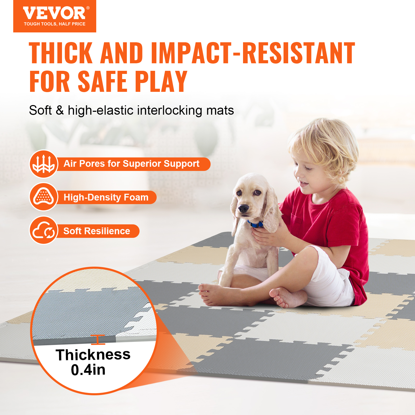 VEVOR Interlocking Floor Mats 24" Fitness Flooring Tiles 6/12/25 PCS 1/2" Thick