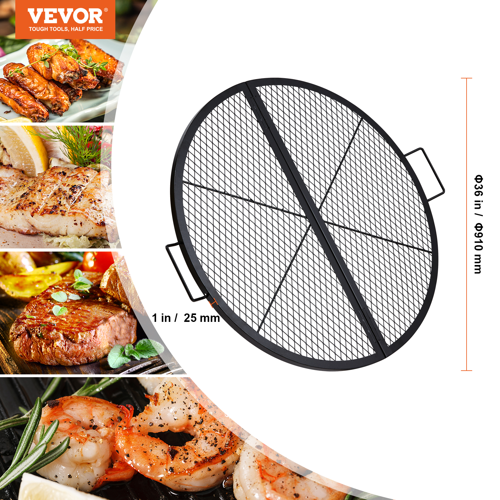 VEVOR 30/32/36/44" Round/Rectangle Cooking Grate Fire Pit Grill Grate X-Marks - Picture 33 of 62