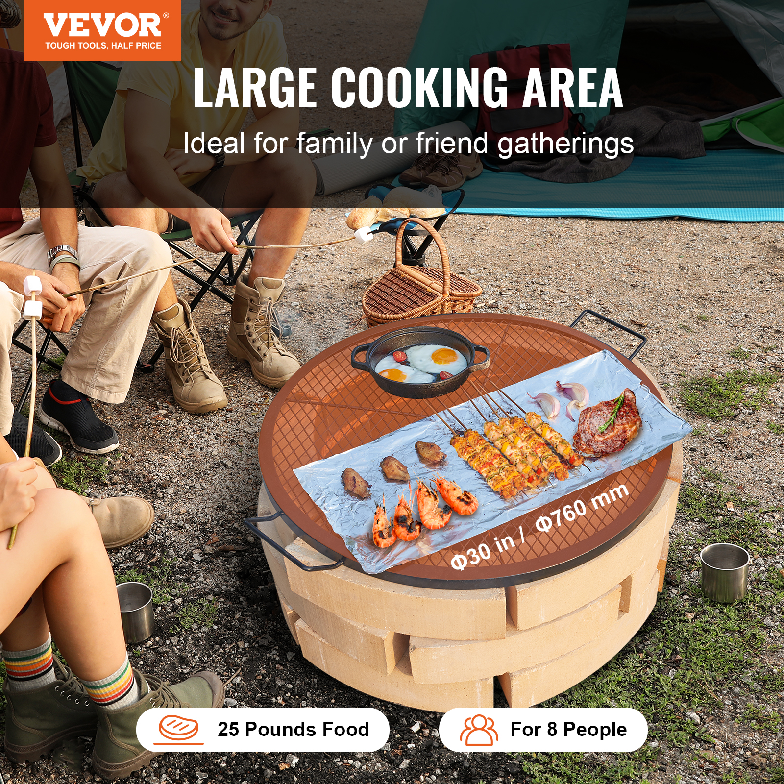 VEVOR 30/32/36/44" Round/Rectangle Cooking Grate Fire Pit Grill Grate X-Marks - Picture 16 of 62