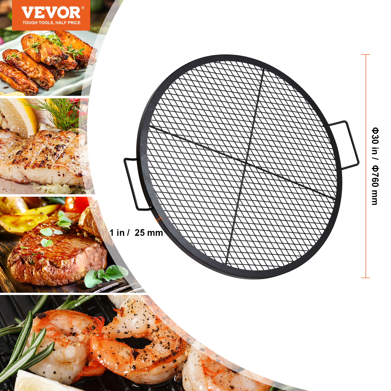 VEVOR 30/32/36/44" Round/Rectangle Cooking Grate Fire Pit Grill Grate X-Marks - Picture 21 of 62