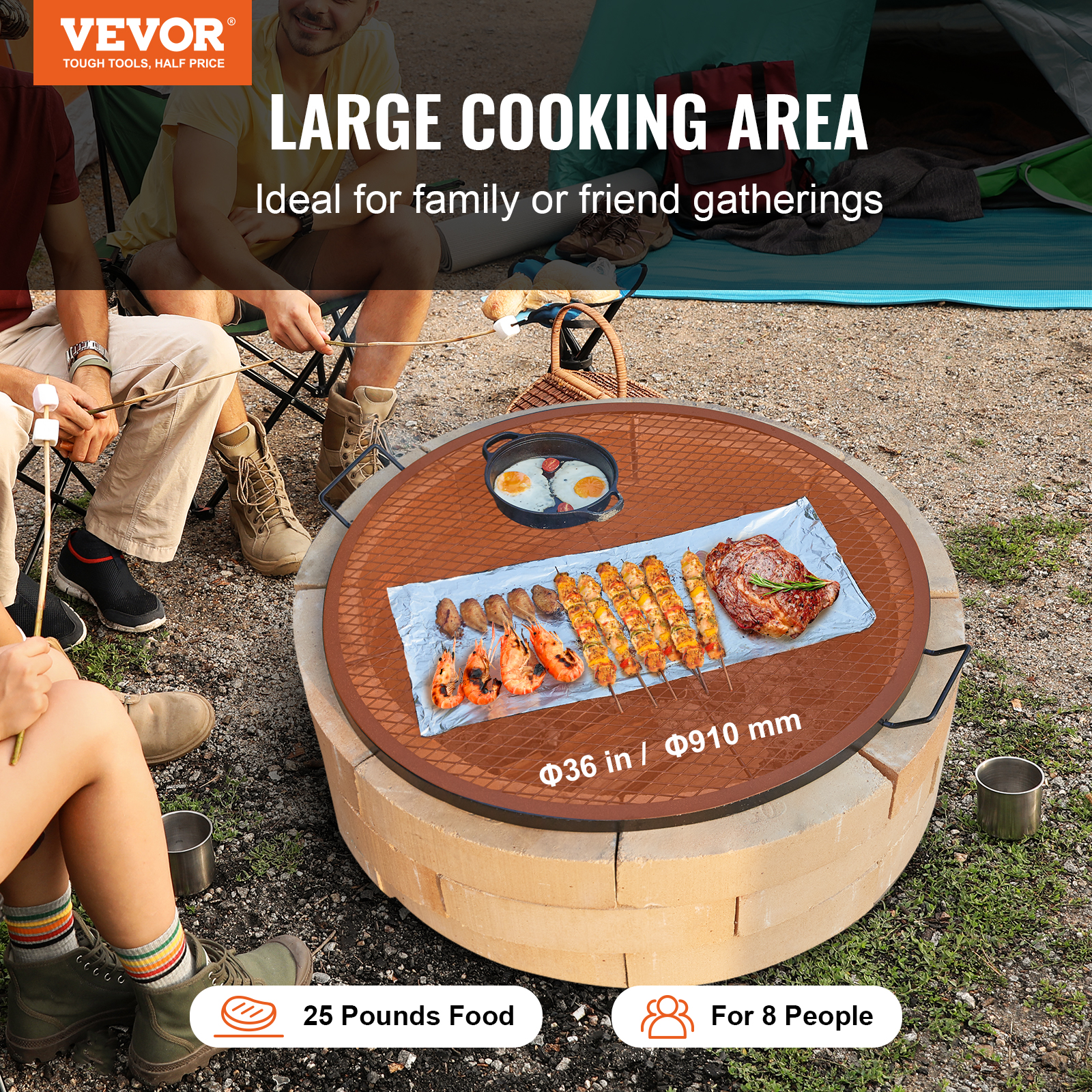 VEVOR 30/32/36/44" Round/Rectangle Cooking Grate Fire Pit Grill Grate X-Marks - Picture 4 of 62