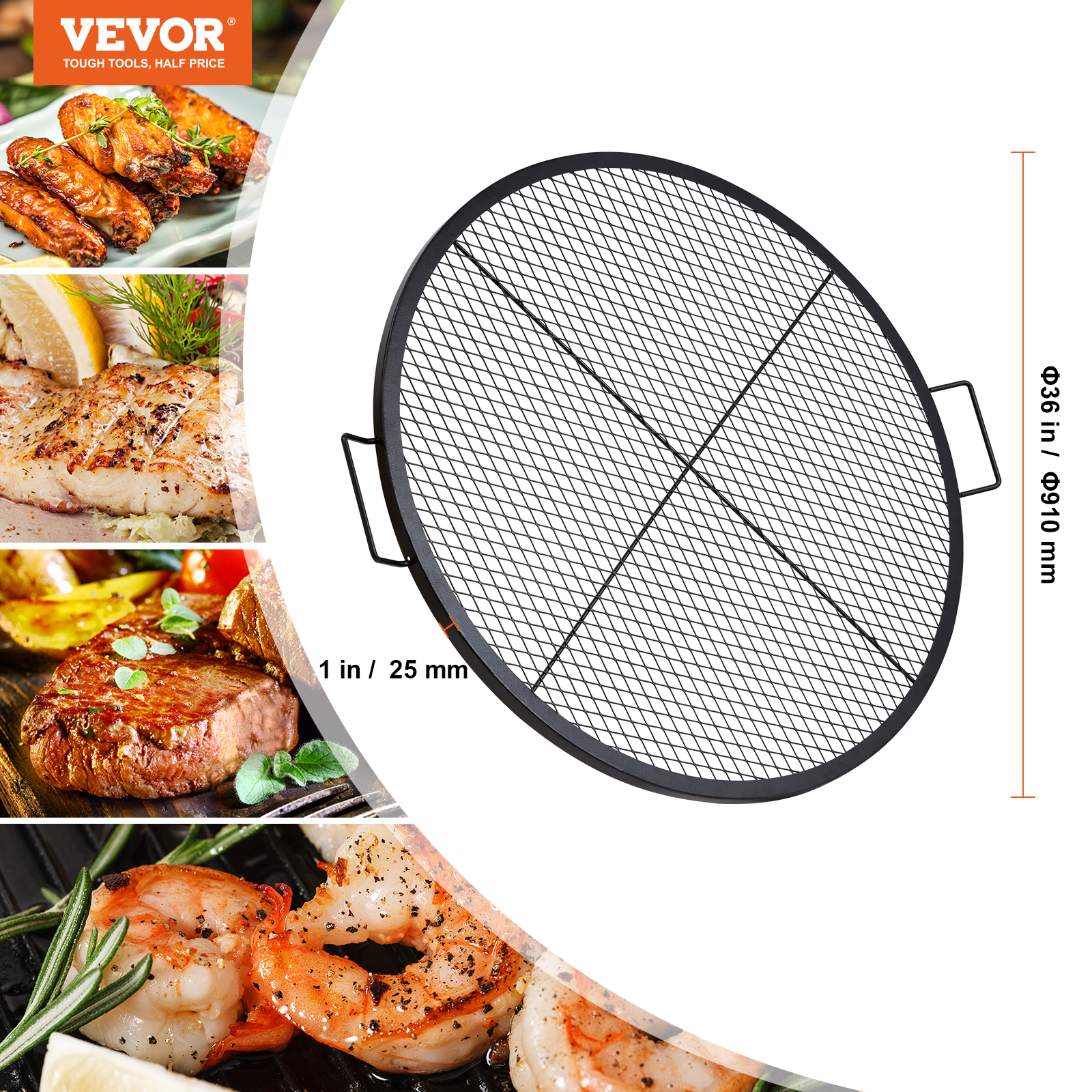 VEVOR 30/32/36/44" Round/Rectangle Cooking Grate Fire Pit Grill Grate X-Marks - Picture 9 of 62