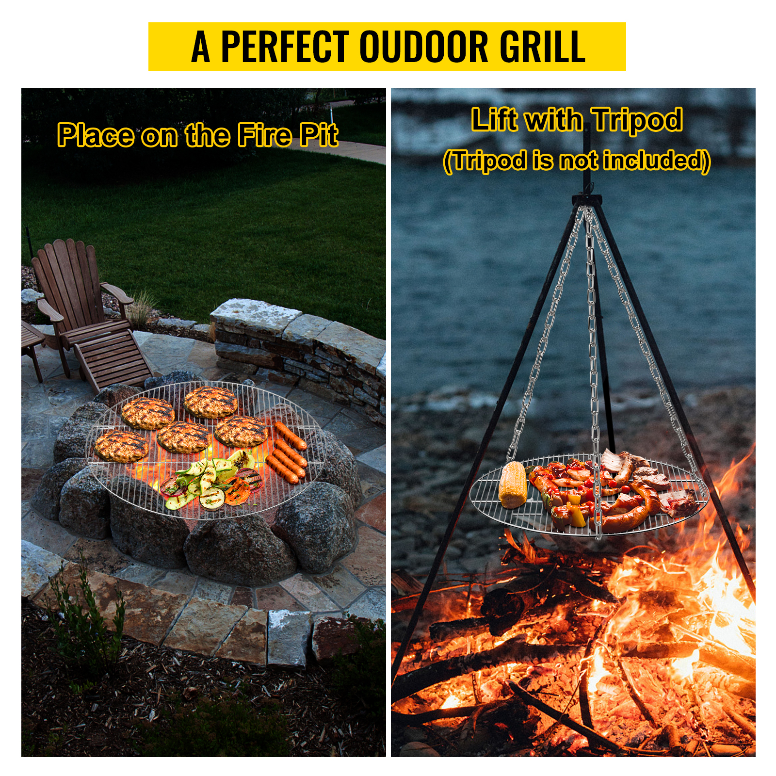 Cooking Tripod & Hanging Rack Outdoor Cooking Equipment Open Fire  Adjustable BBQ