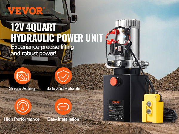 VEVOR Hydraulic Pump, 4 Quart Hydraulic Power Unit, Single Acting