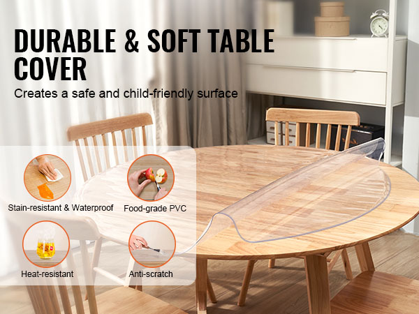 Protector de mesa transparente de 0.079 in de grosor, 48 x 30 pulgadas,  protector de mesa de PVC rectangular, cubierta de mesa de plástico duro