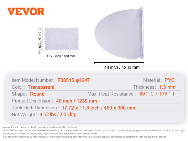 VEVOR Mantel Transparente Rectángulo 91,8x185 cm Mantel de PVC para Mesa  Espesor de 1,5