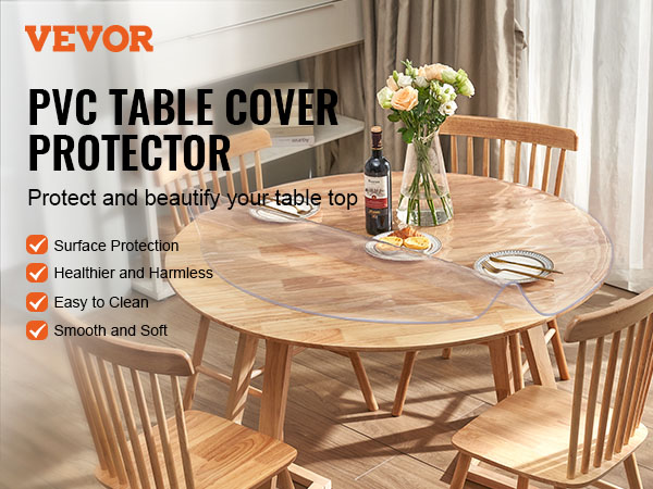 VEVOR Clear Table Cover Protector, 36x36/916 x 916 mm Table Cover, 1.5 mm  Thick PVC Plastic Tablecloth, Waterproof Desktop Protector for Writing Desk,  Coffee Table, Dining Room Table