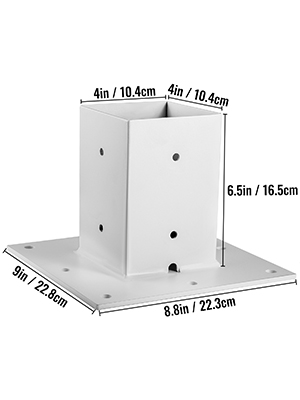 VEVOR Post Base, 4"x4" Mailbox Base Plate, White Powder-Coated Fence Post Anchor, Q235 Steel Deck Post Base, Surface Mount Base Plate for Mailbox Post Deck Supports Porch Railing Post Holders
