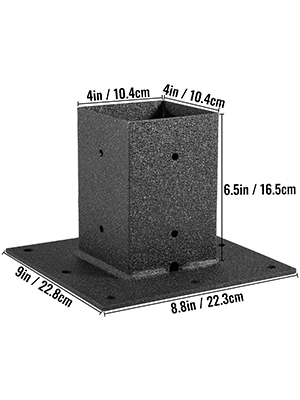 VEVOR Black Surface Mount Base Plate Mailbox Post Base 4"x4" Powder-Coated Steel 
