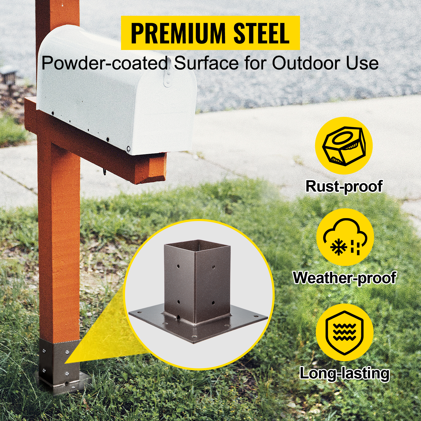 VEVOR Post Base, 4"x4" Mailbox Base Plate, Bronze Powder-Coated Fence Post Anchor, Q235 Steel Deck Post Base, Surface Mount Base Plate for Mailbox Post Deck Supports Porch Railing Post Holders