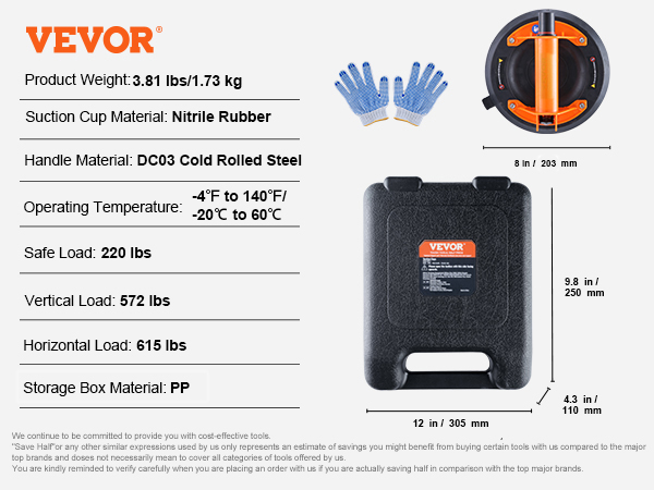 Ventouse Carrelage, Ventouse Robuste Avec Poignée En Métal, Ventouse Vitrier Avec Pompe à Main